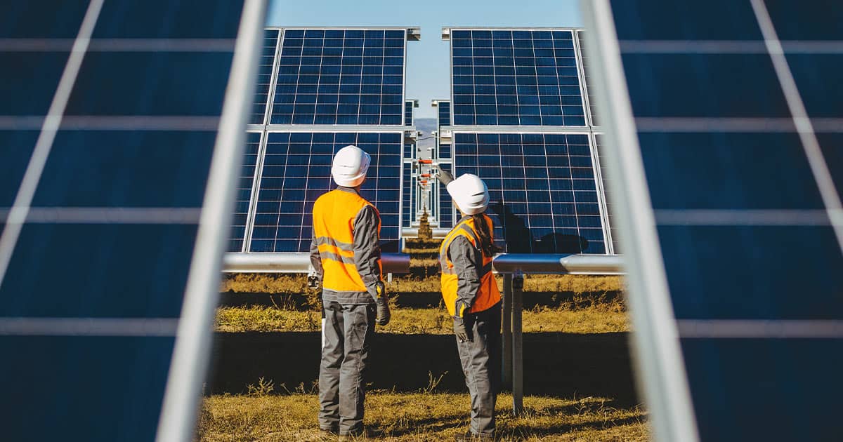 Solar energy plant workers