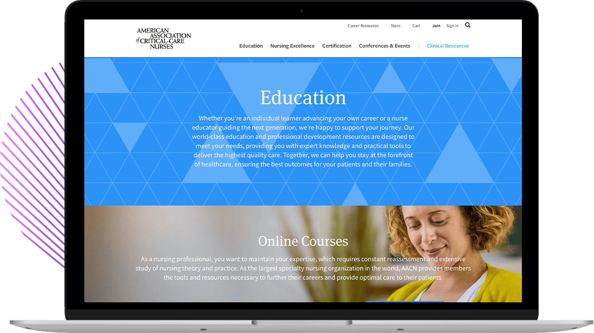 Laptop with AACN's Education page on screen