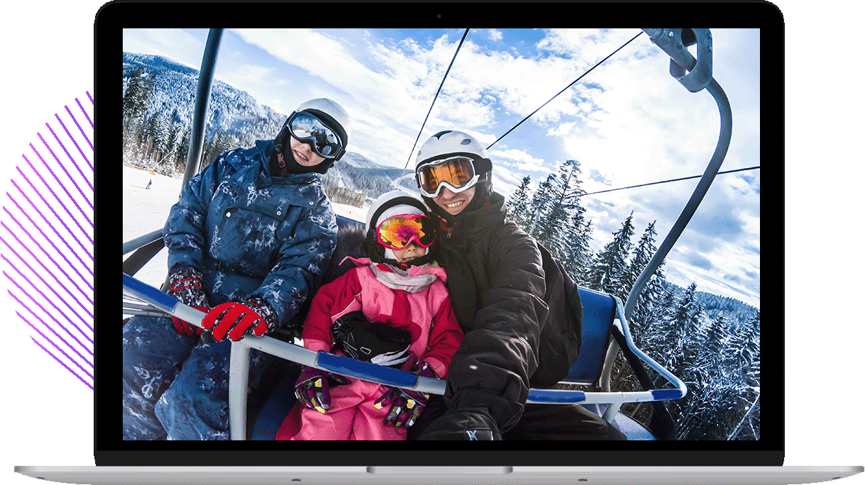 Laptop with people in a ski lift