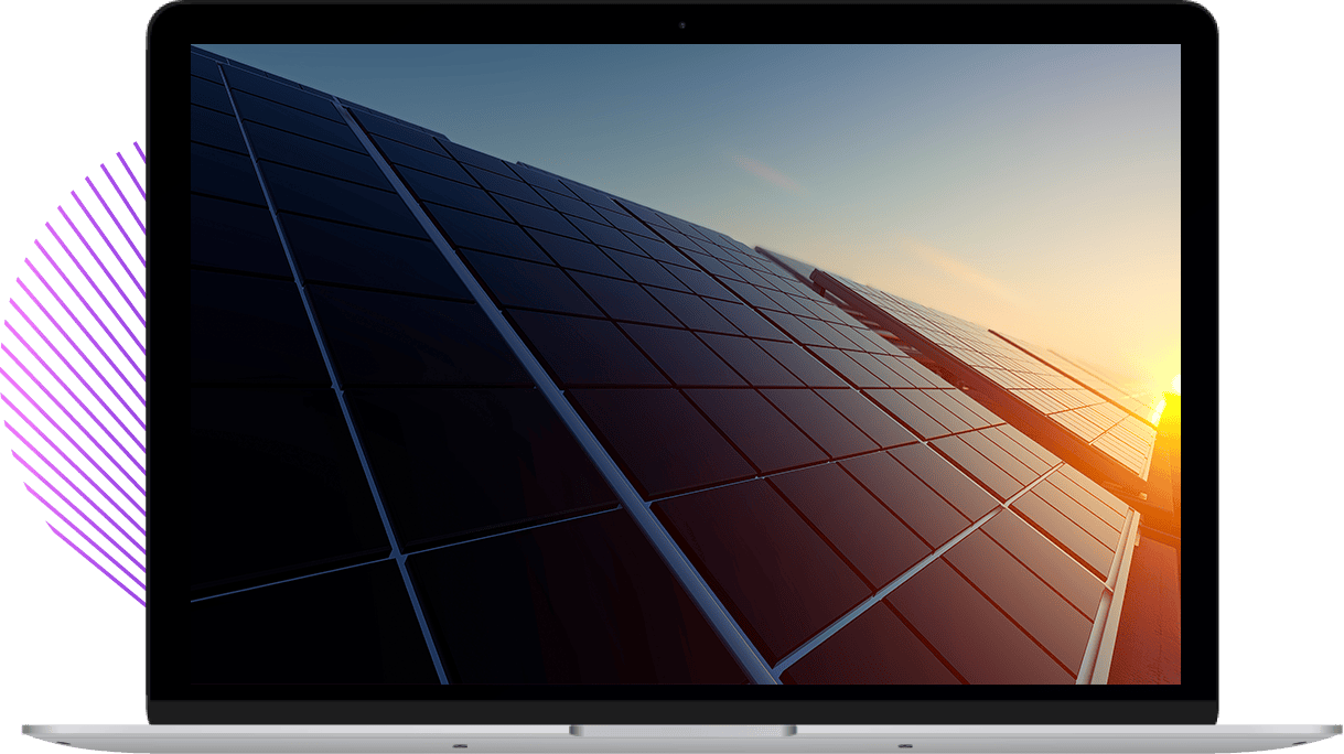 Laptop with solar panels on screen