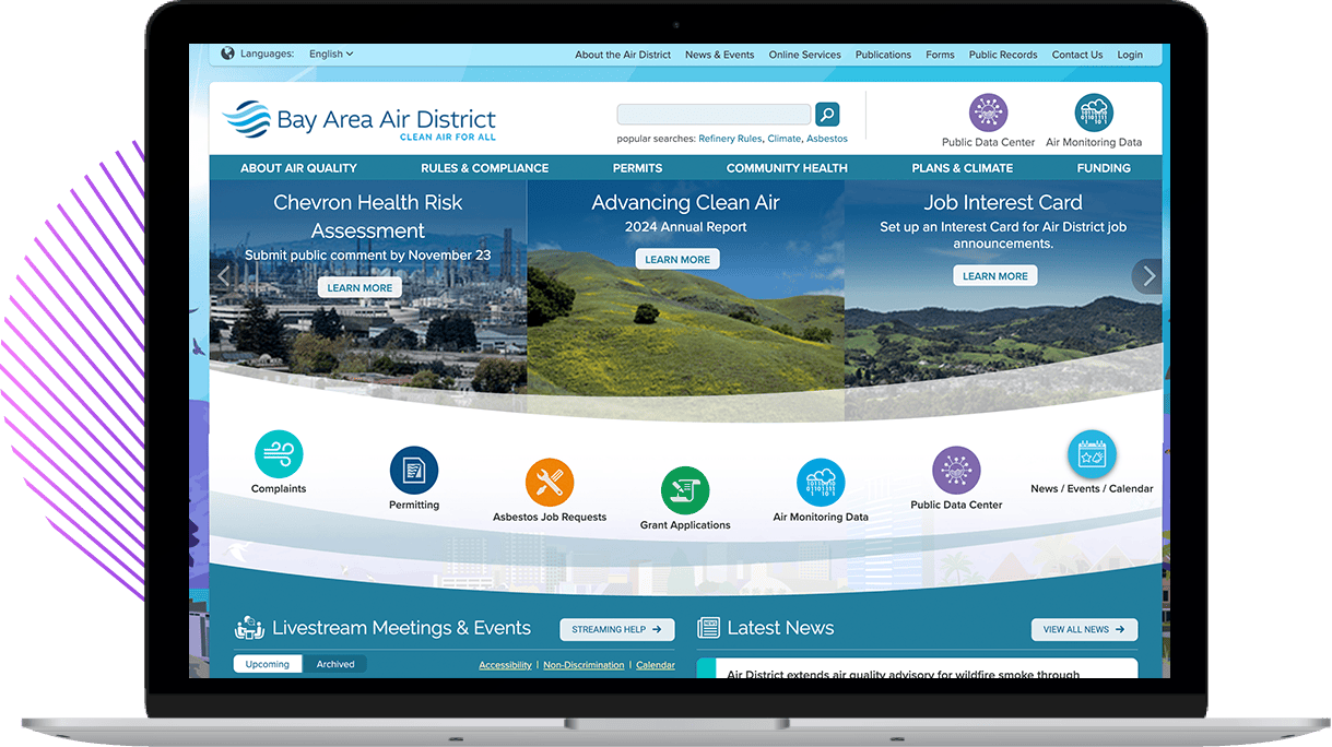 Laptop screen with Bay Area Air District's website on display