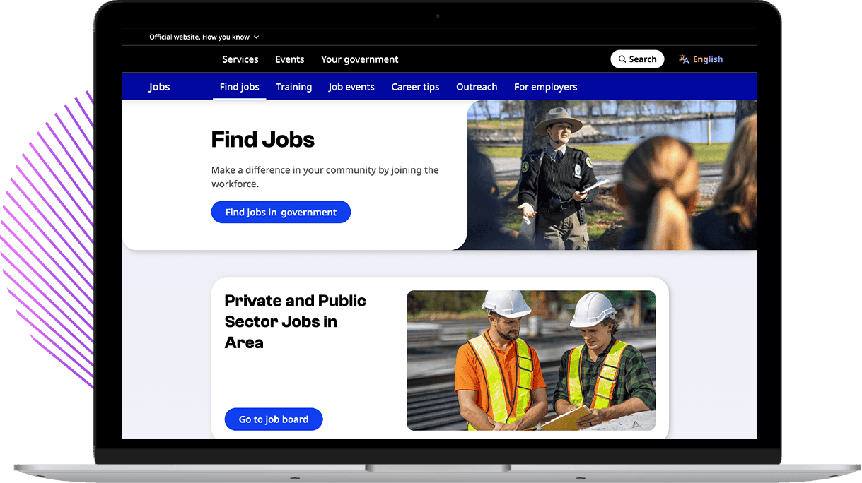 Laptop with the Find Job page of Major City website