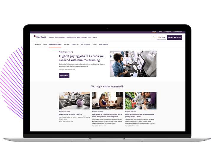 Fairstone website on laptop screen
