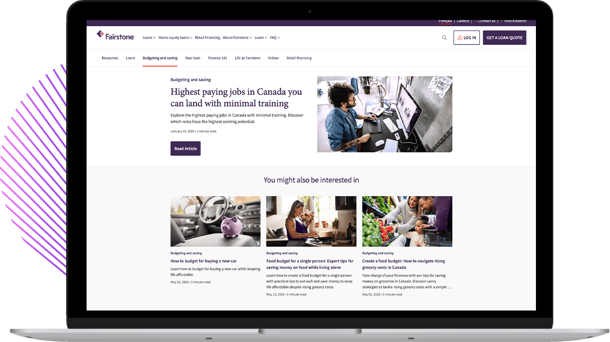 Fairstone Financial website on laptop