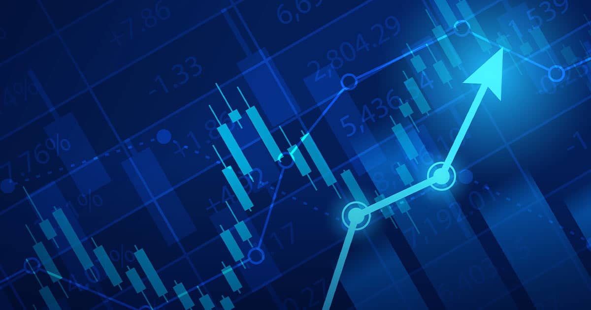 Financial graph with uptrend arrow