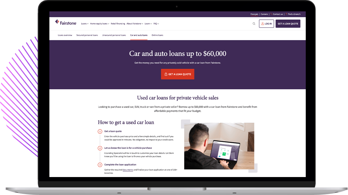 Fairstone website on laptop screen
