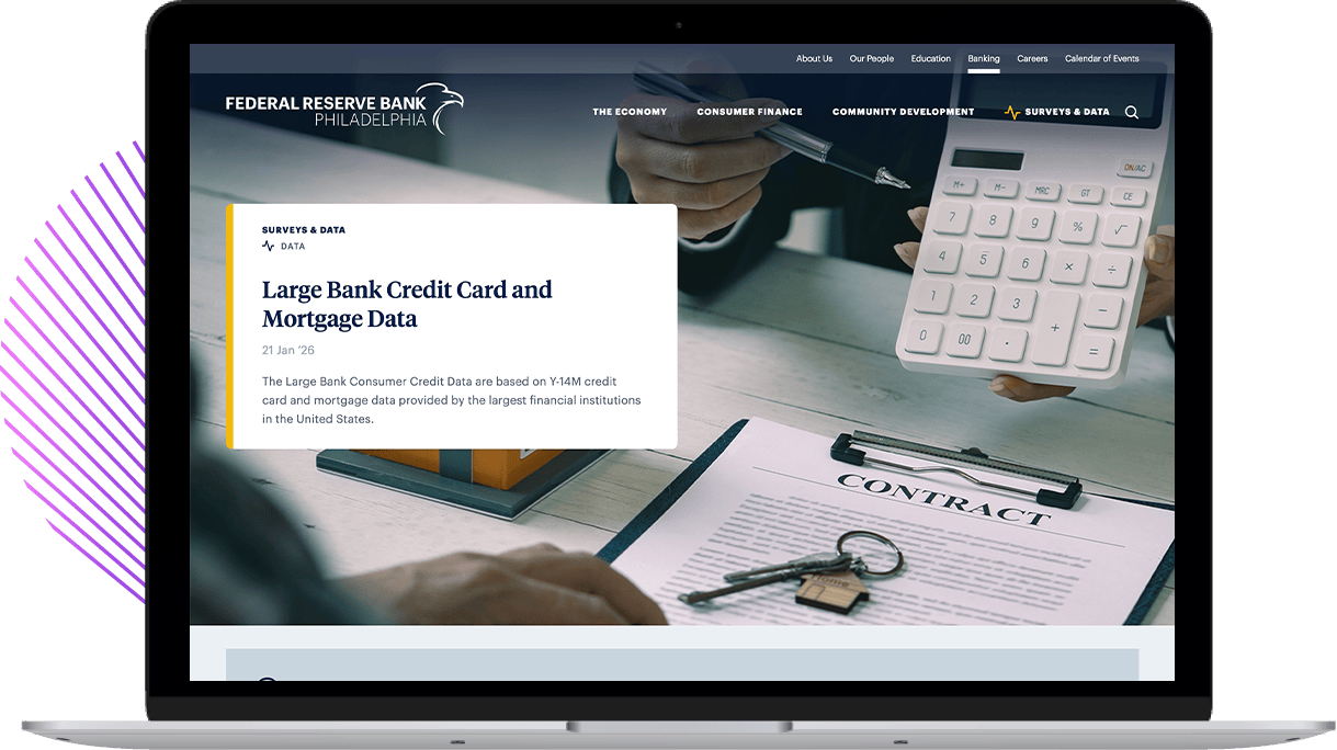 Federal Reserve Bank of Philadelphia's website on laptop screen