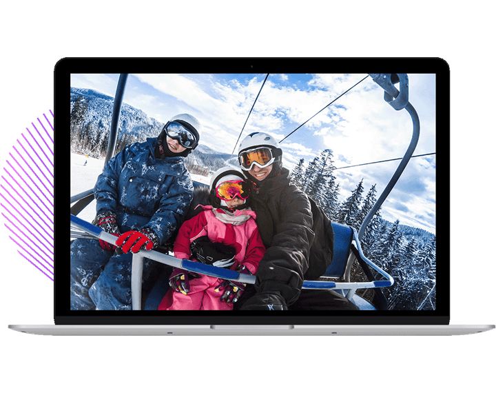 Laptop with people in a ski lift