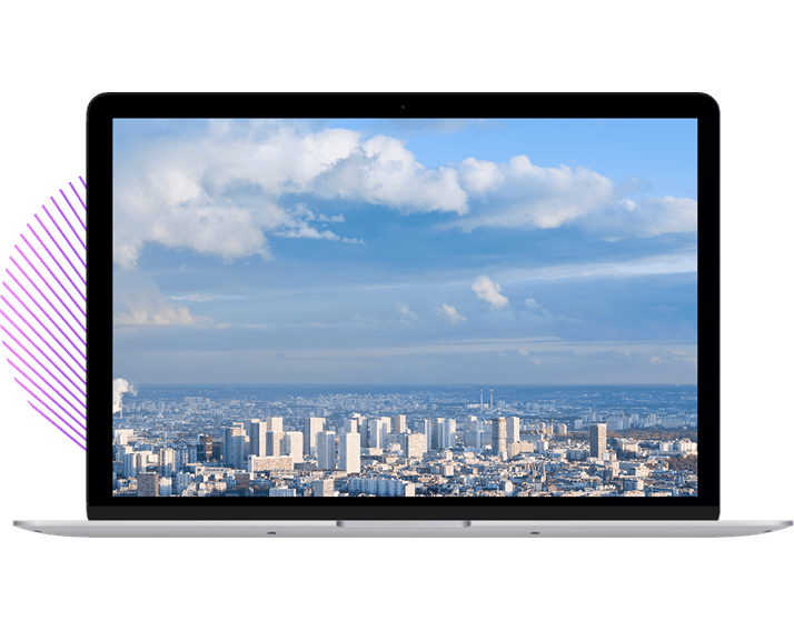 Laptop screen with view of a major US city