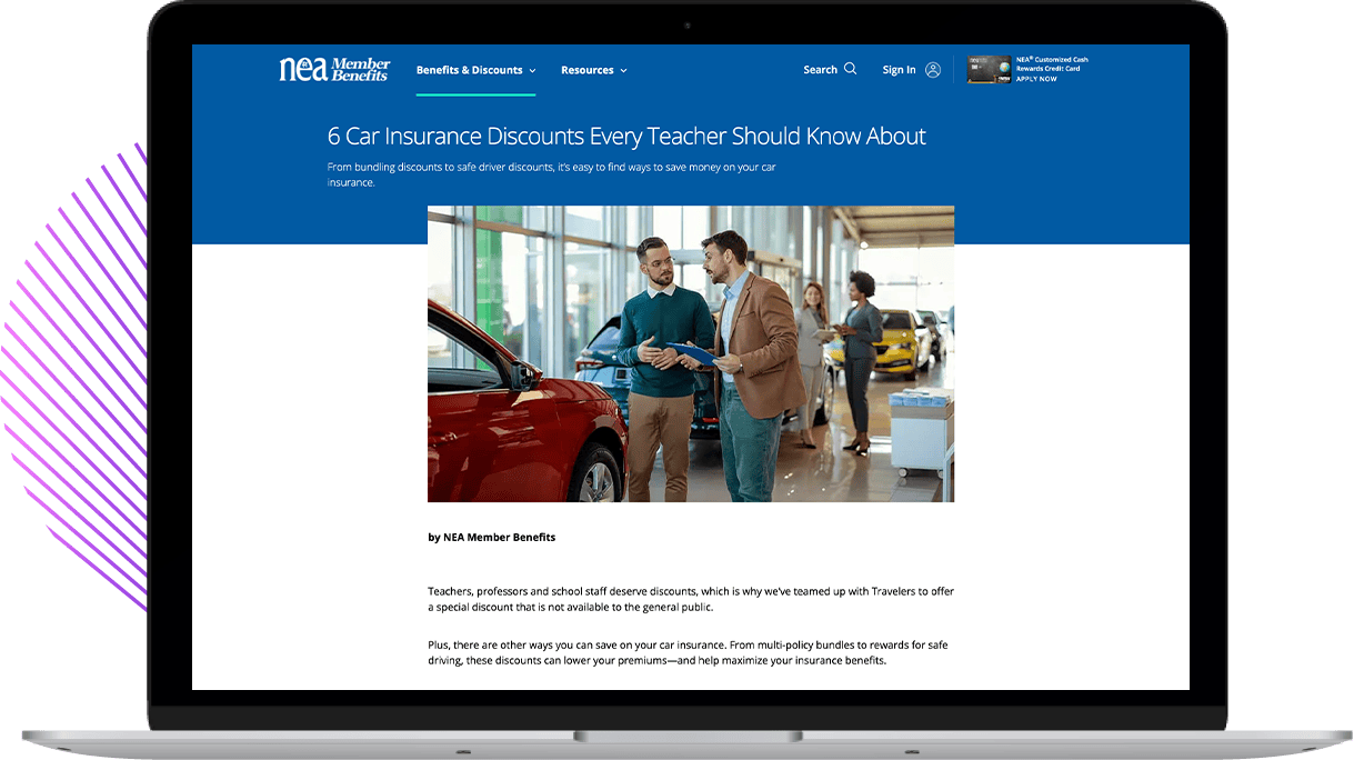 Car insurance benefits page on NEAMB's website