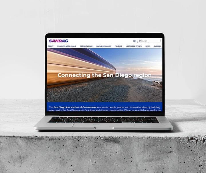 Laptop screen with SANDAG's home page