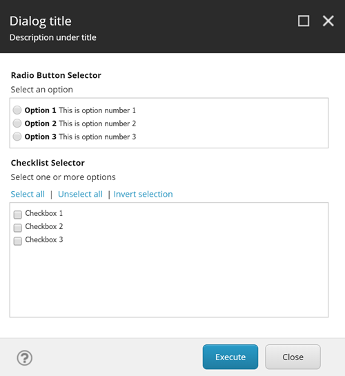 dialog box - Radio button and checkboxes