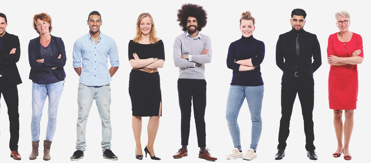 row of different types of people