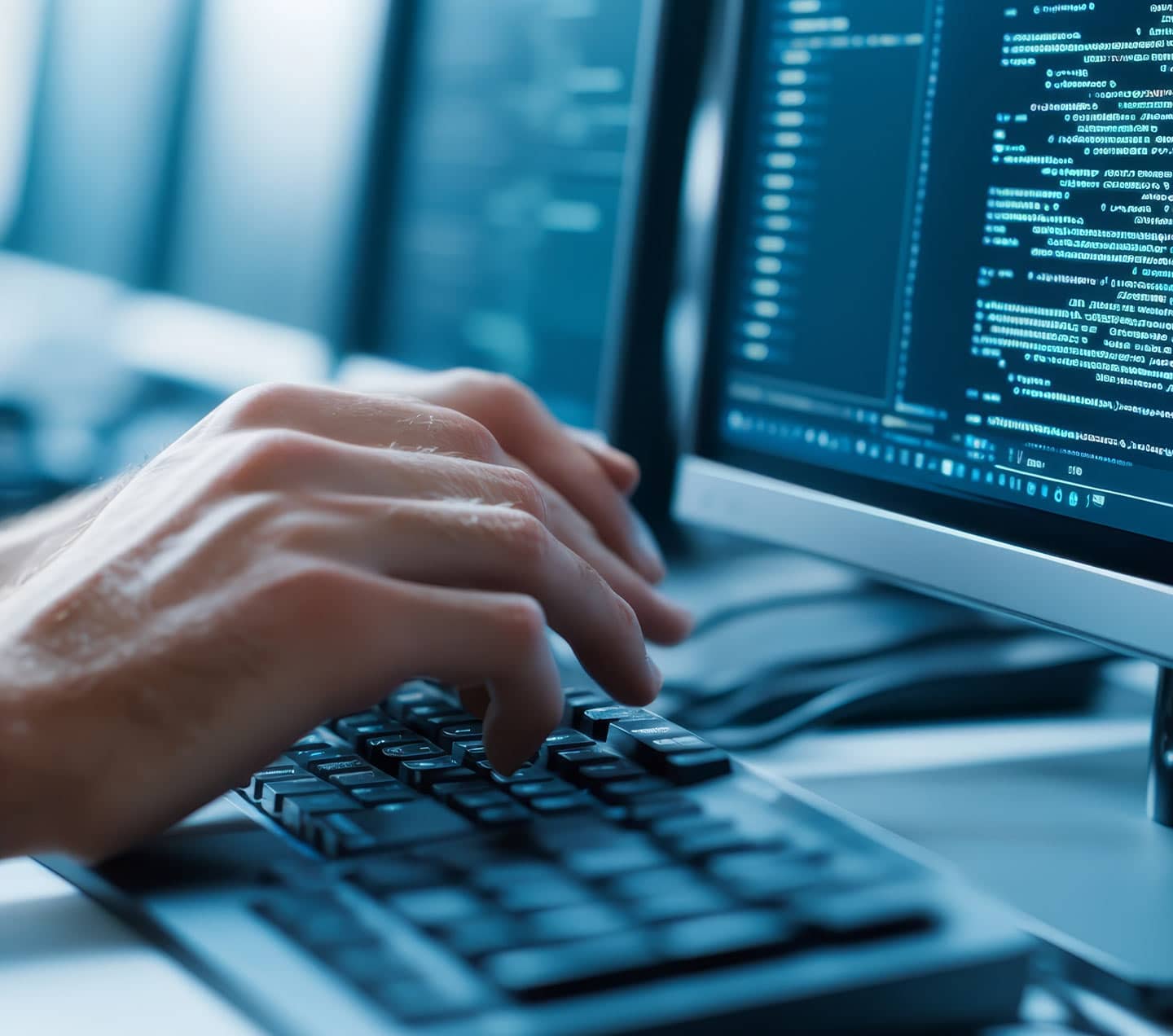Programmer Typing Code on Computer Keyboard