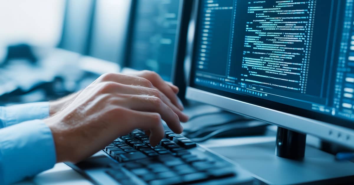 Programmer Typing Code on Computer Keyboard