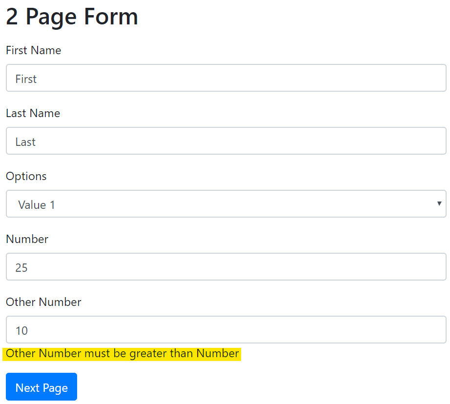 Open form for testing validation