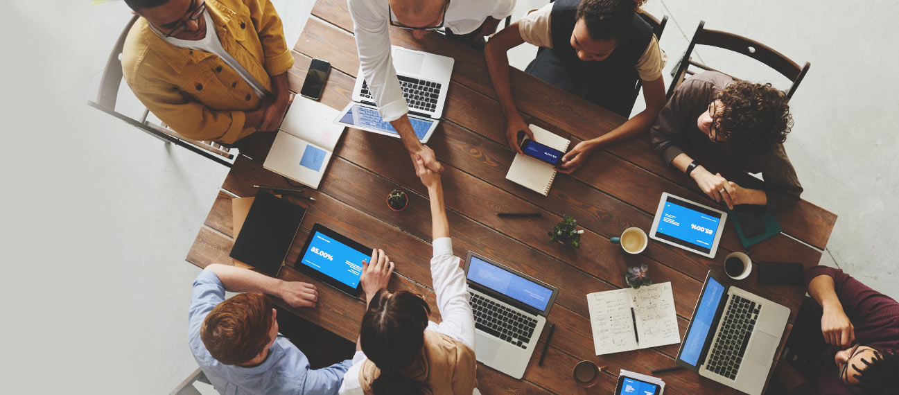 Working together around table