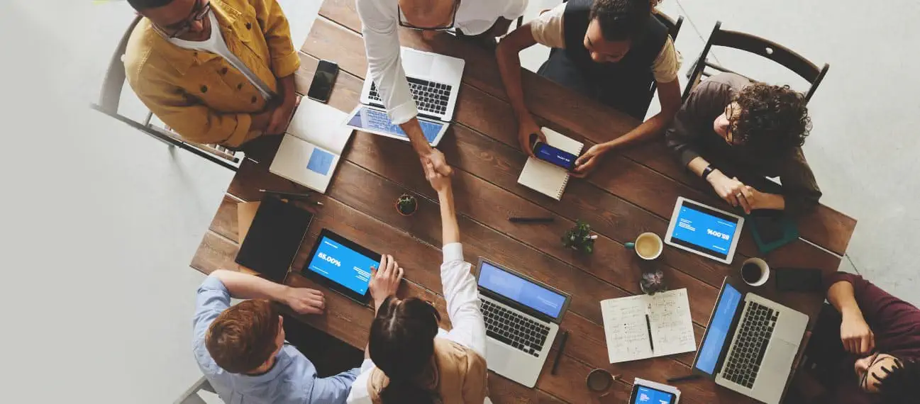 Working together around table