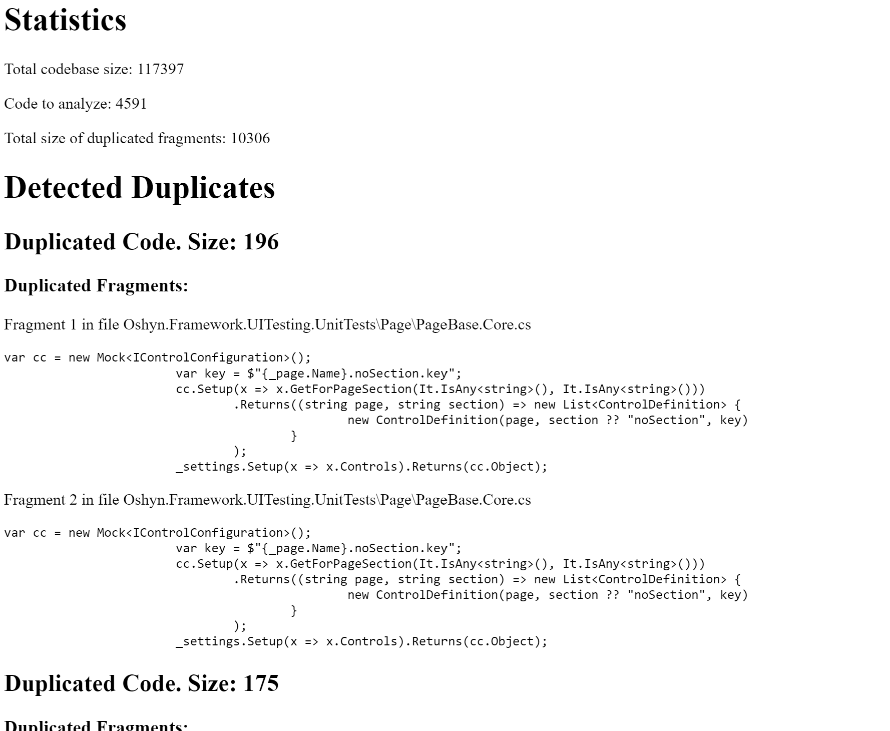Detected Duplicates report