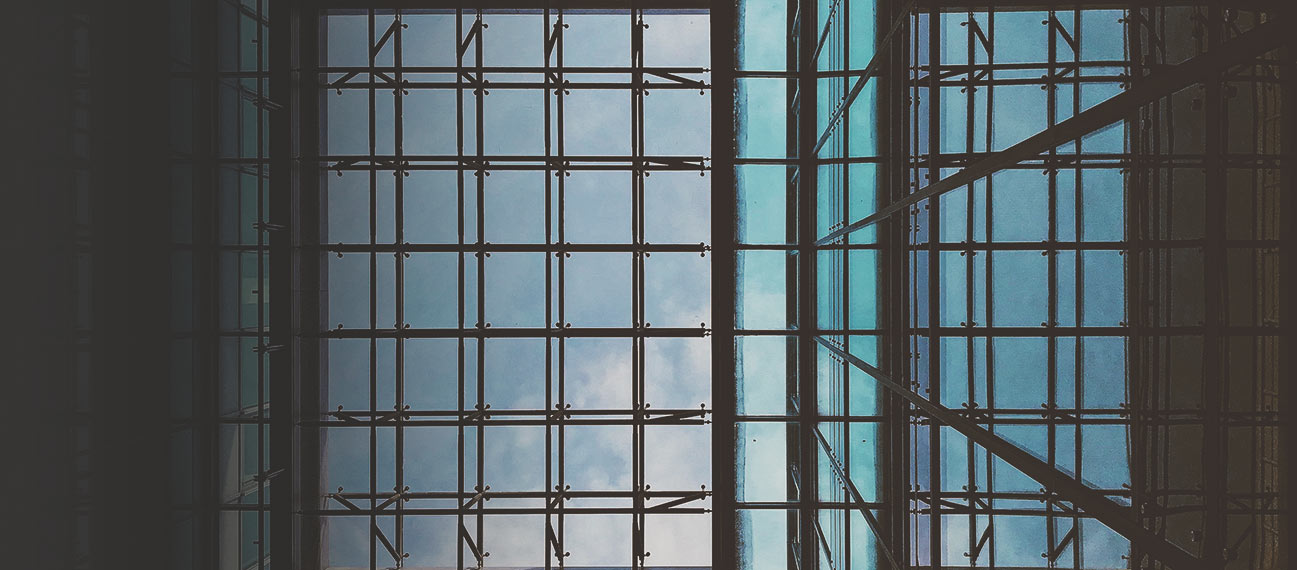 photograph of glass ceiling framework