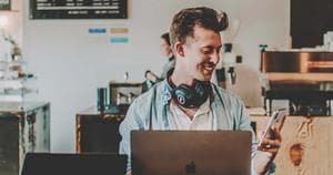 Happy user interacting with an optimized website