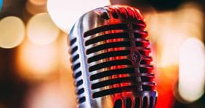 Photo of a podcast microphone