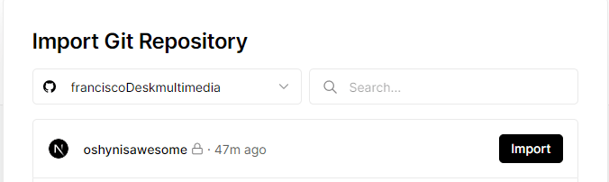 Screenshot of the Git Repository import