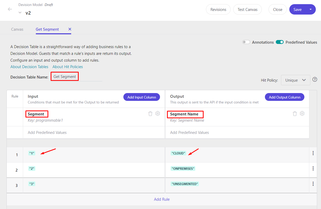 Decision Table screenshot