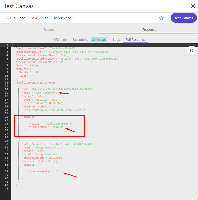 Test Canvas Response info screenshot