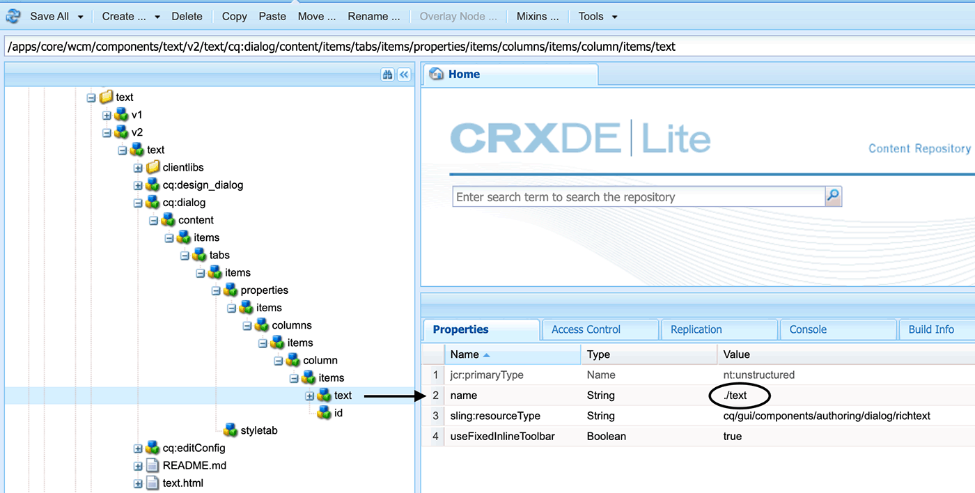 Find name of component dialog element