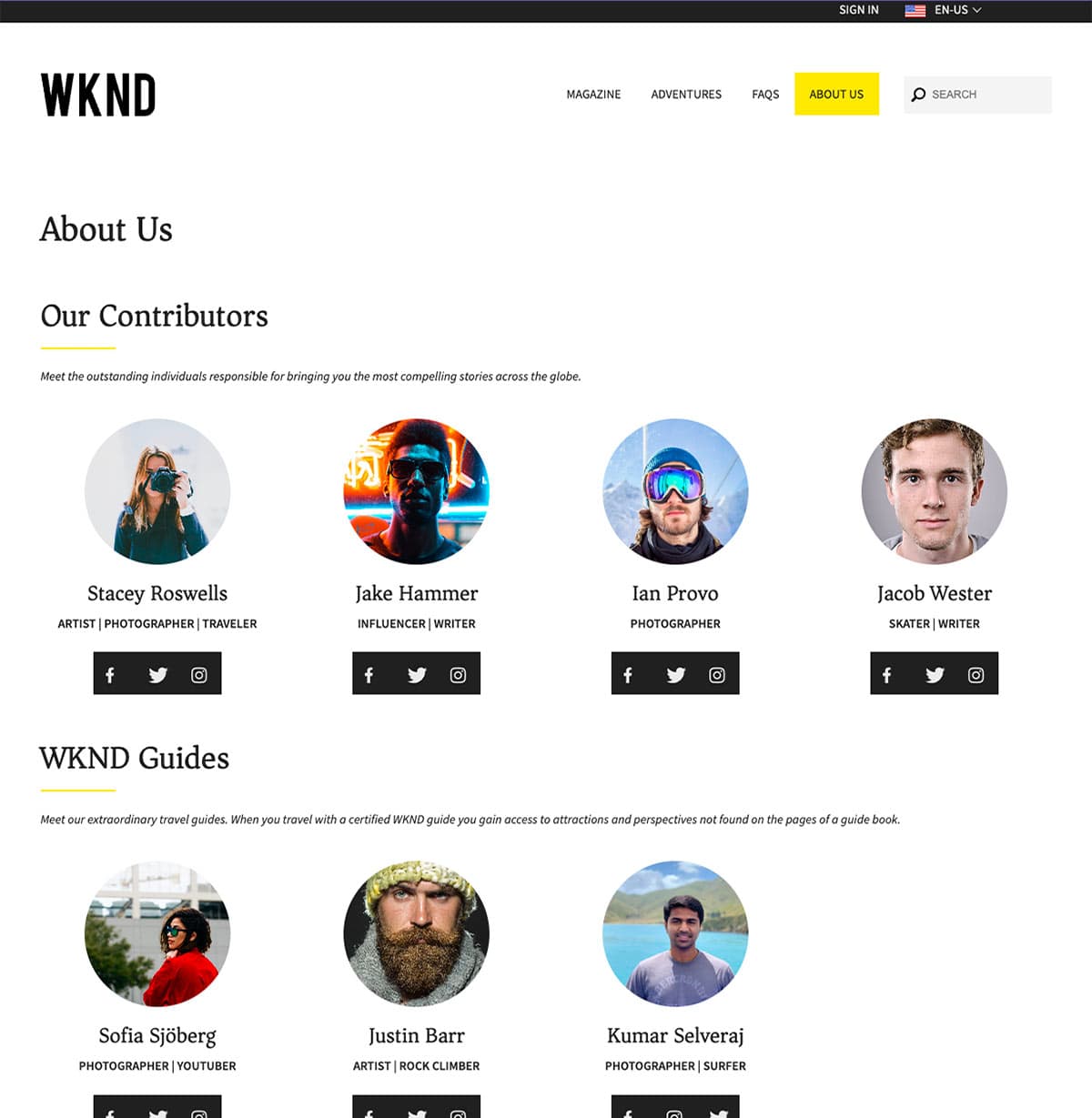WKND About page screenshot