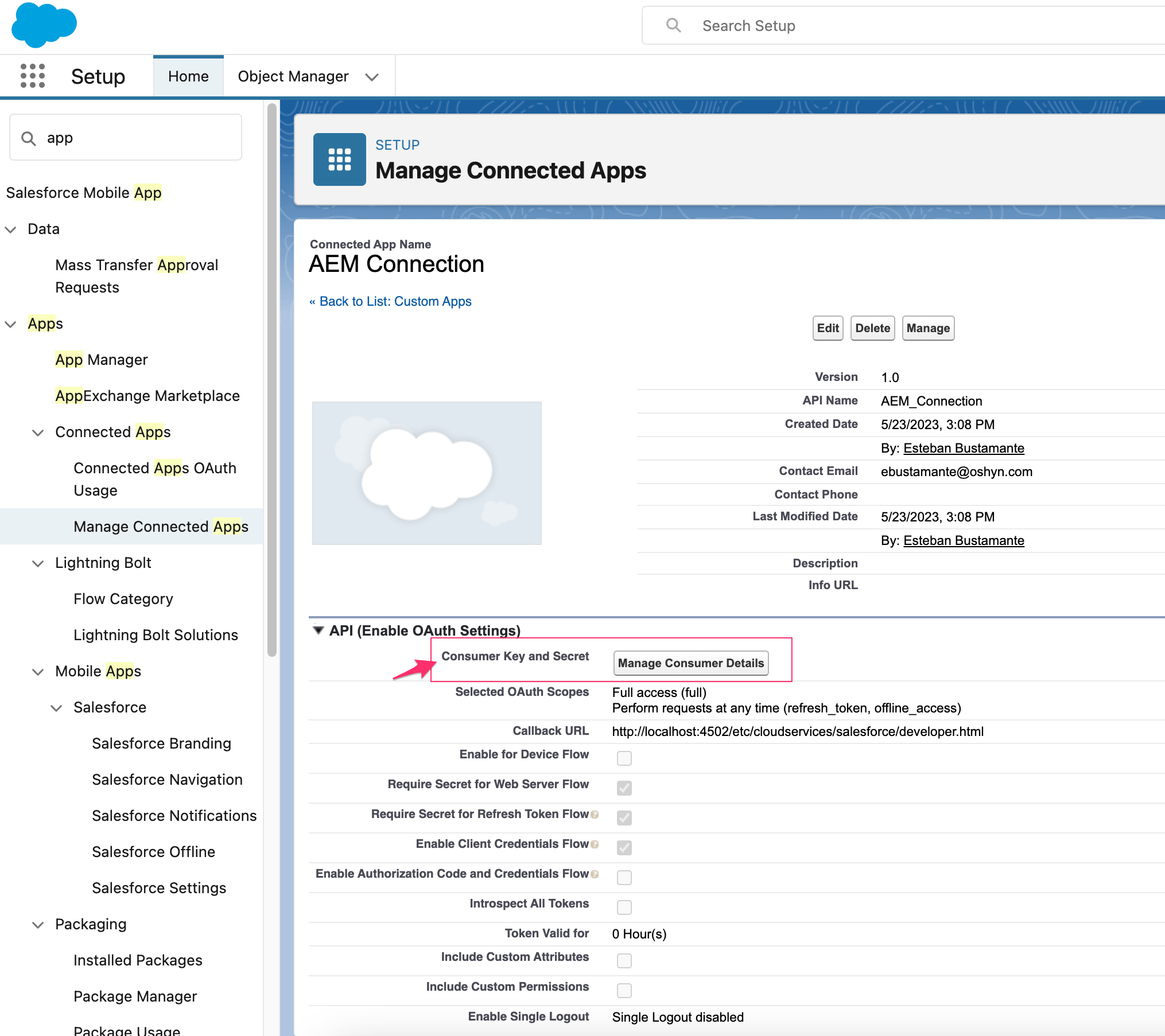 Salesforce OAuth console