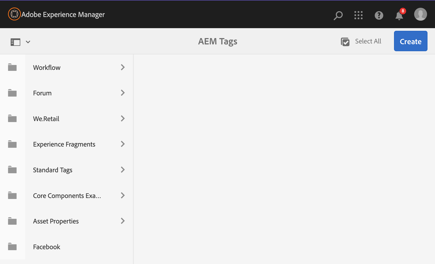AEM Tags Home screen