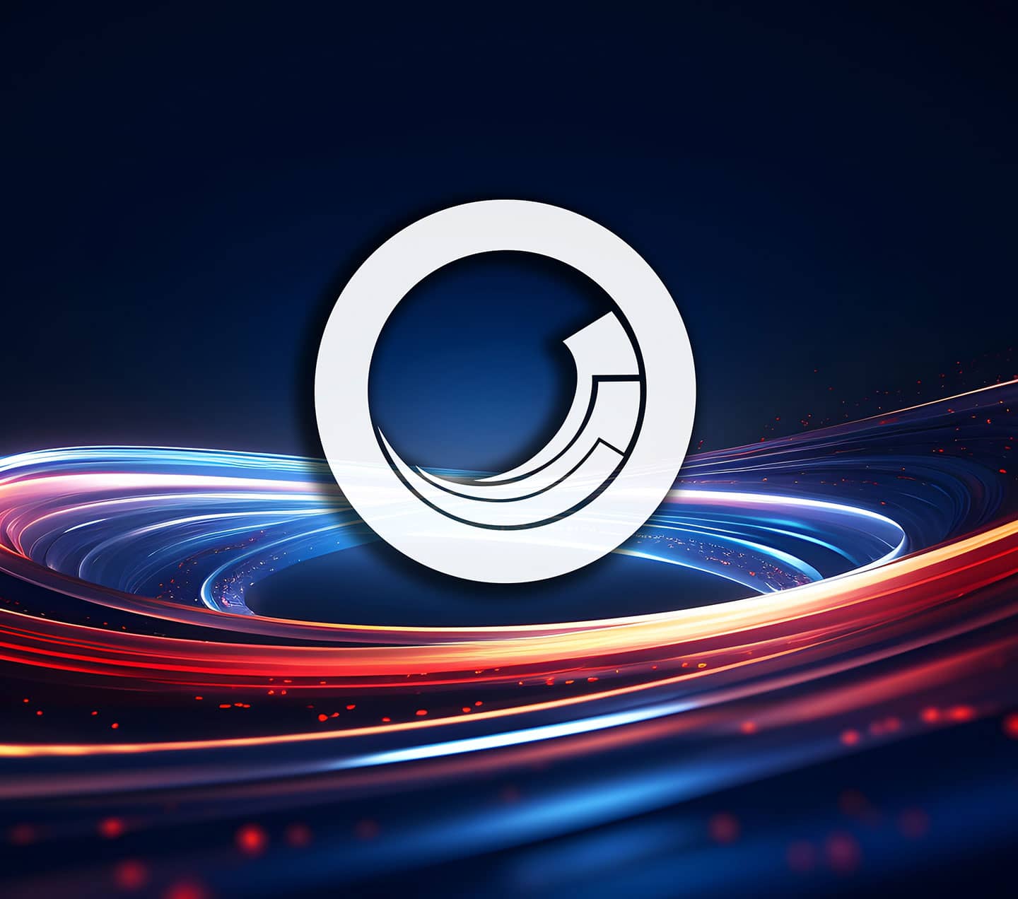 Speed energy light lines flowing around a white Sitecore logo