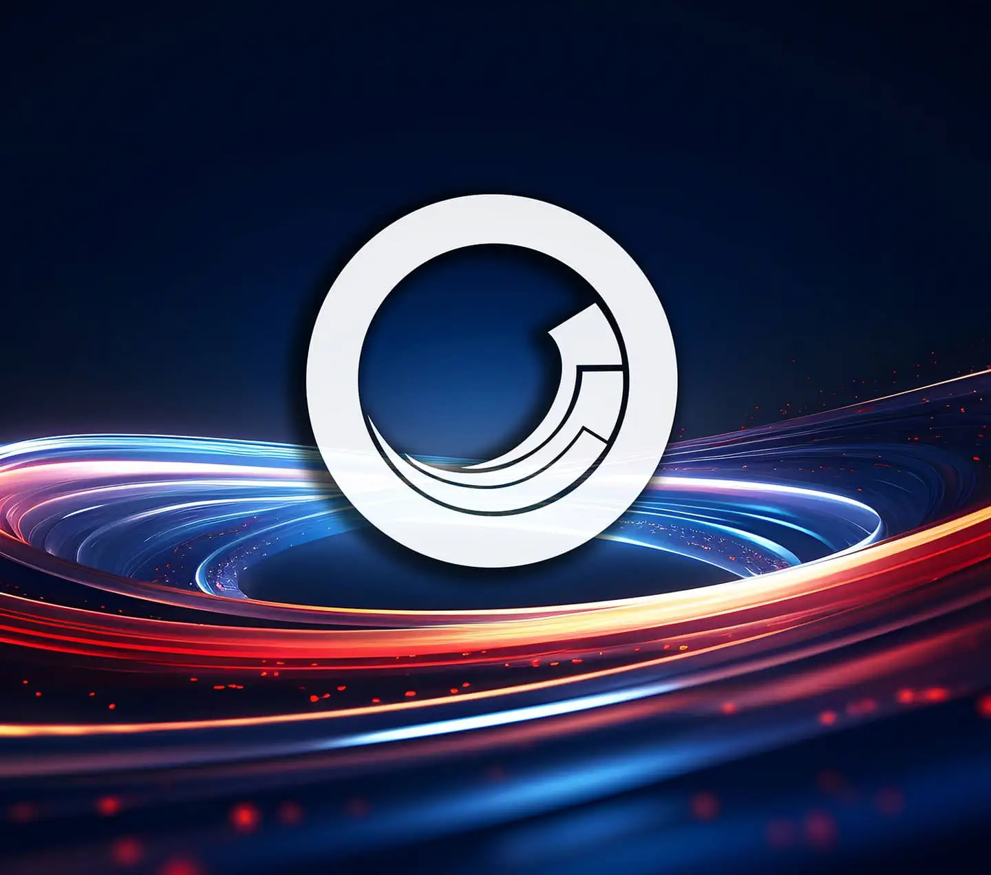 Speed energy light lines flowing around a white Sitecore logo
