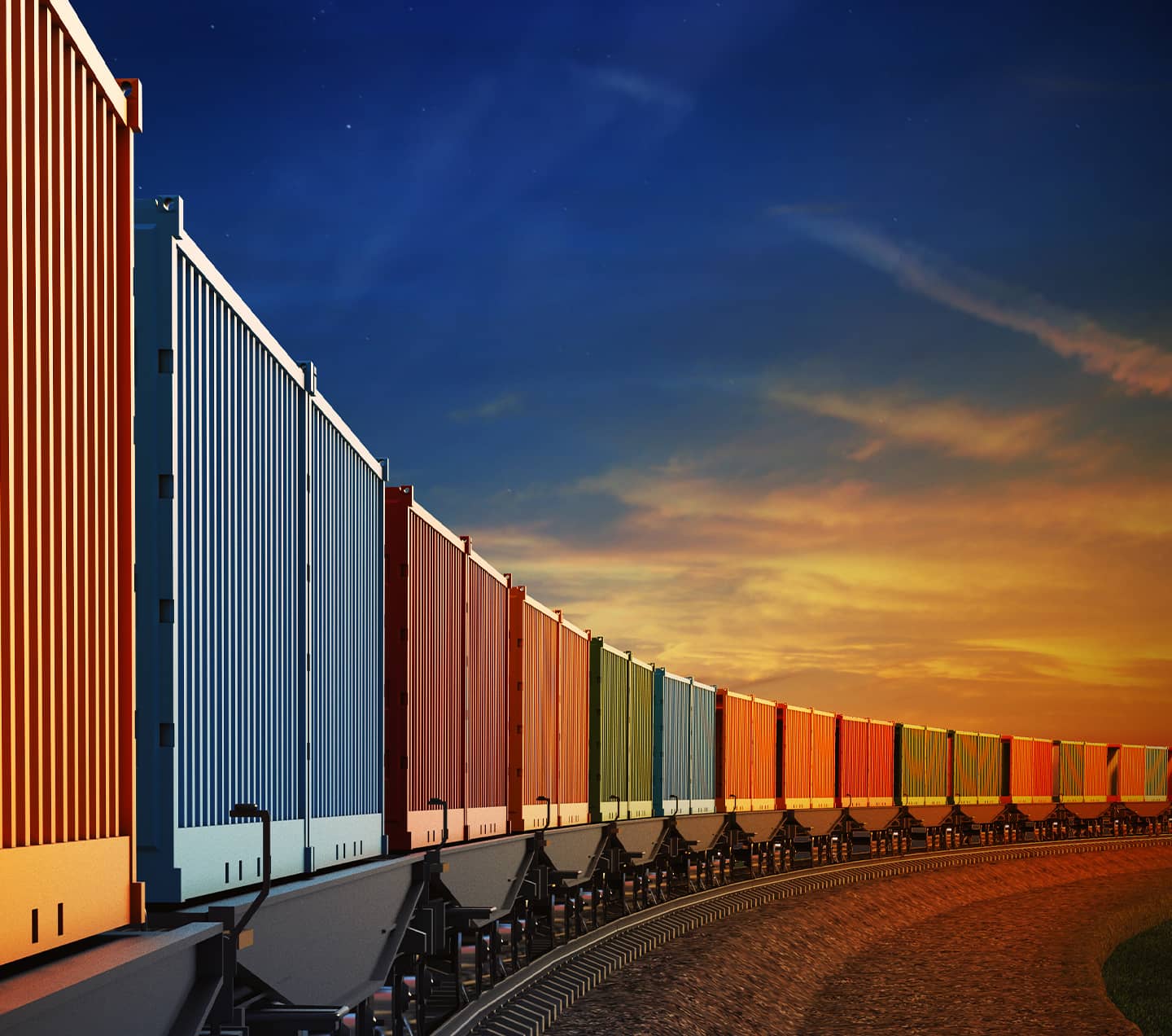 Wagon of a freight train with containers