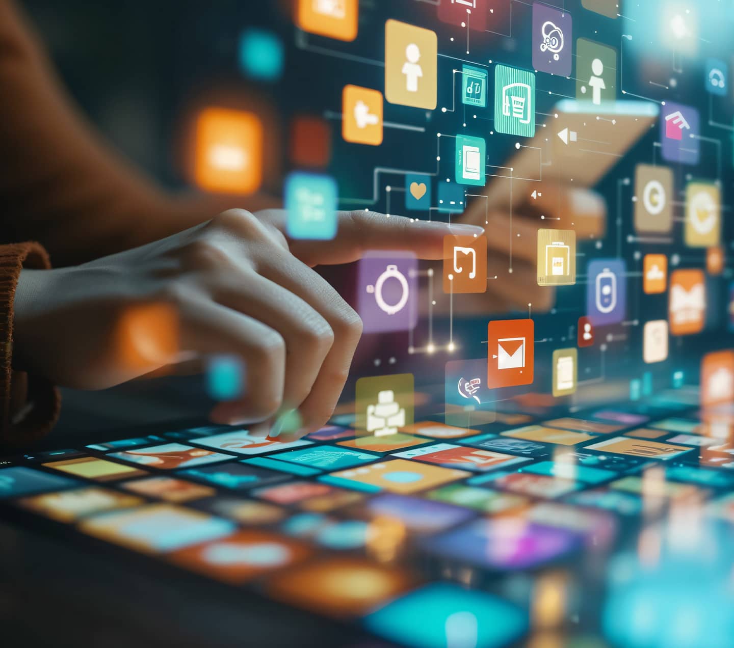 Screen of a content editor with hands working on it