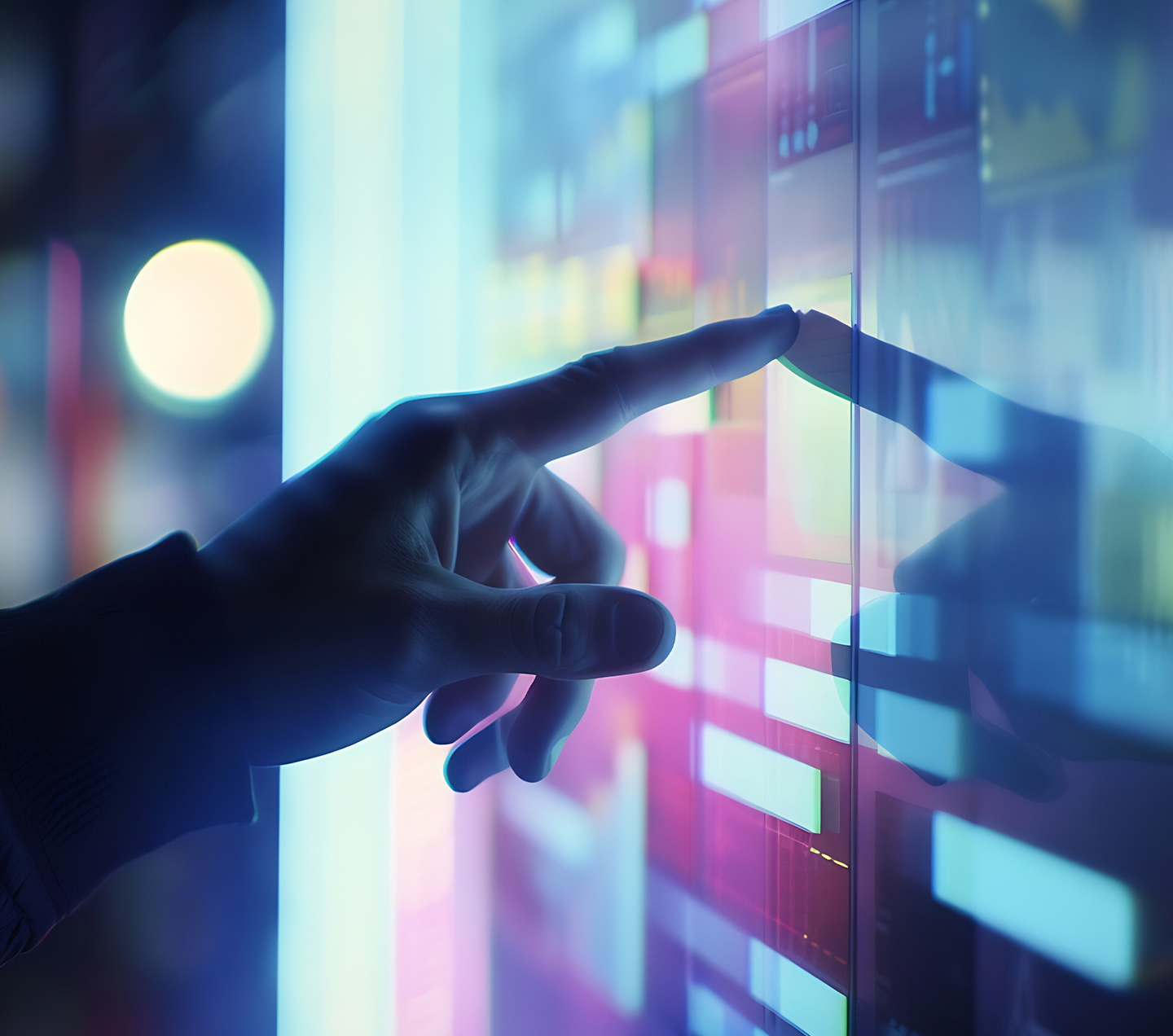 Hand using Kanban board framework on virtual modern computer showing innovation Agile software