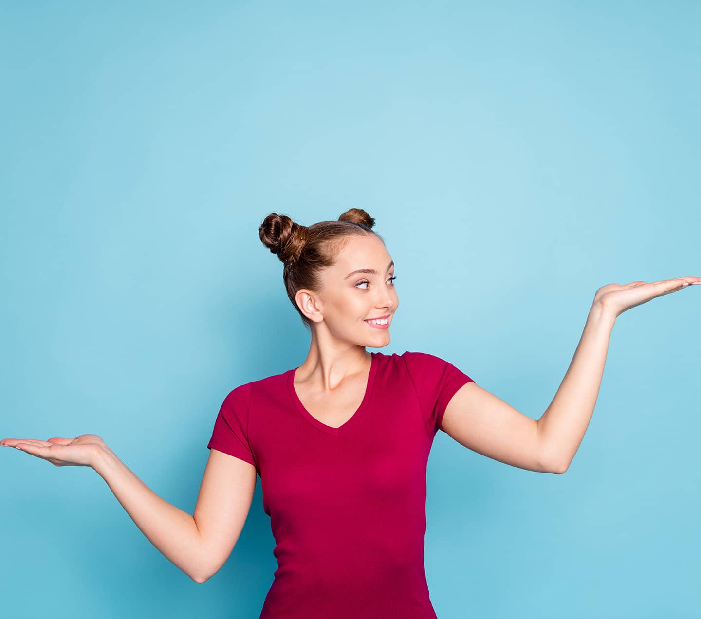 Woman gesturing with her hands advantages and disadvantages 