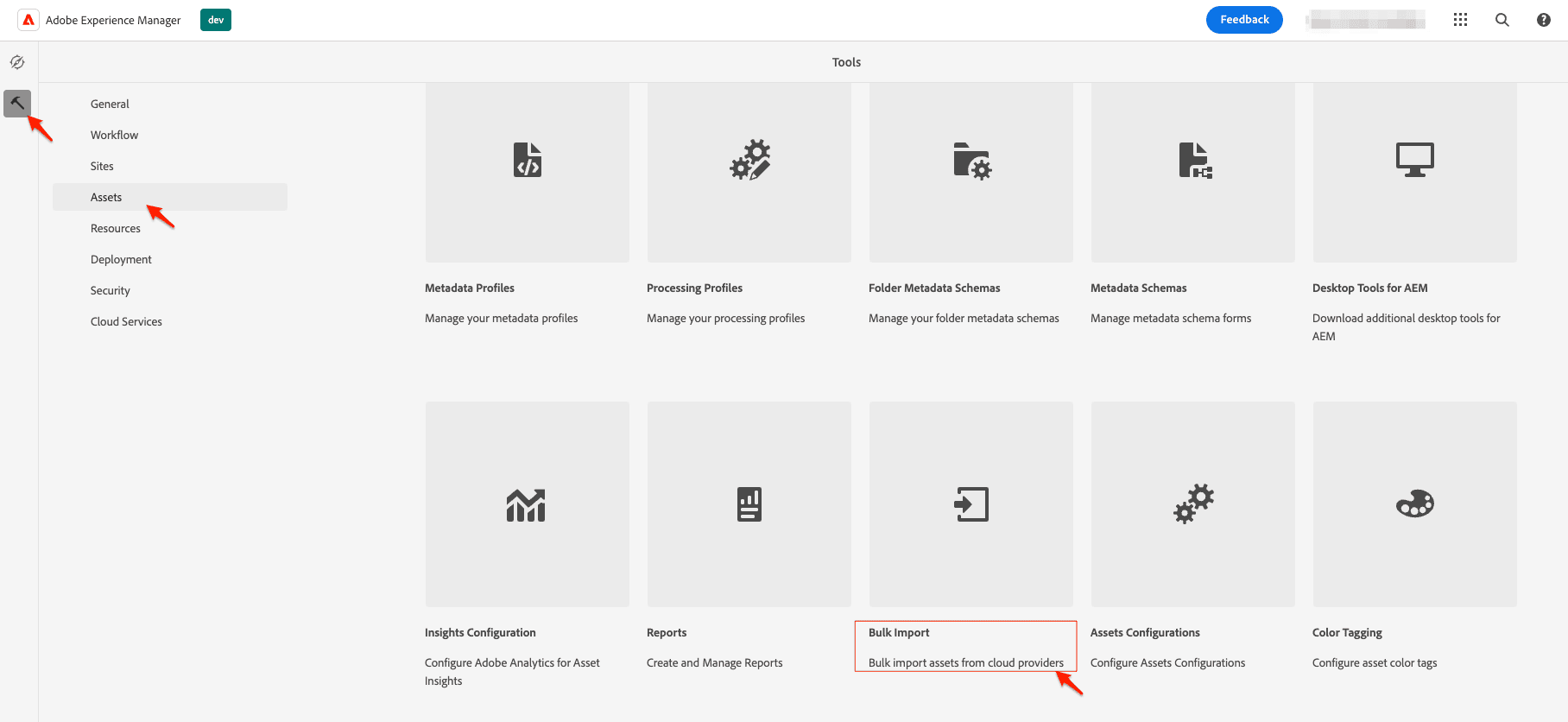 Bulk Import option in AEMaaCS Author Instance