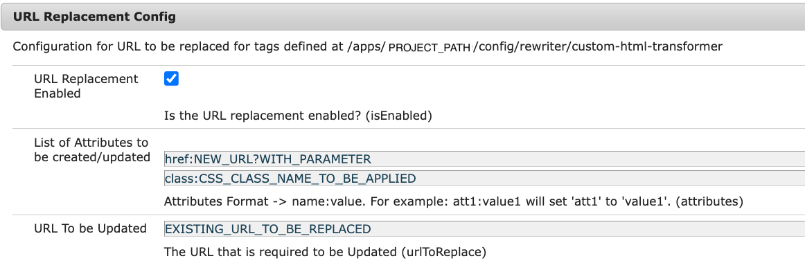 URL Replacement Config