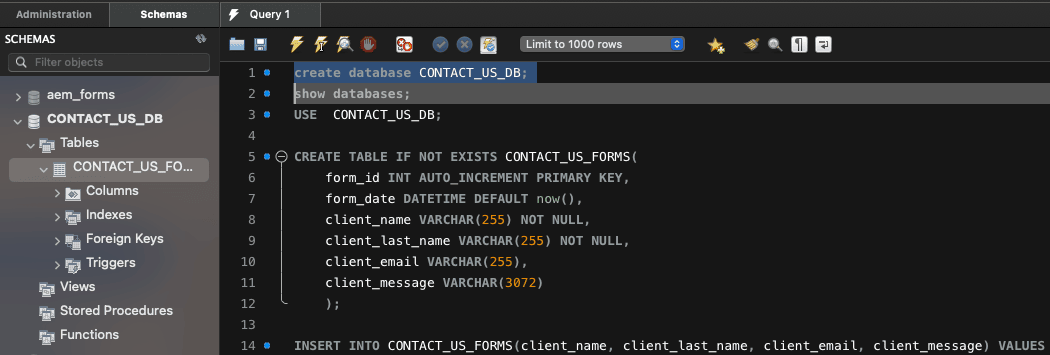 Using MySQL Workbench to create a database and table