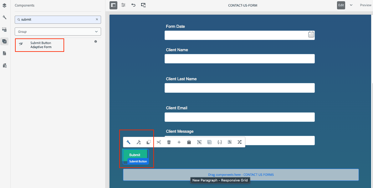 Add a Submit Button at the end of the Adaptive Form