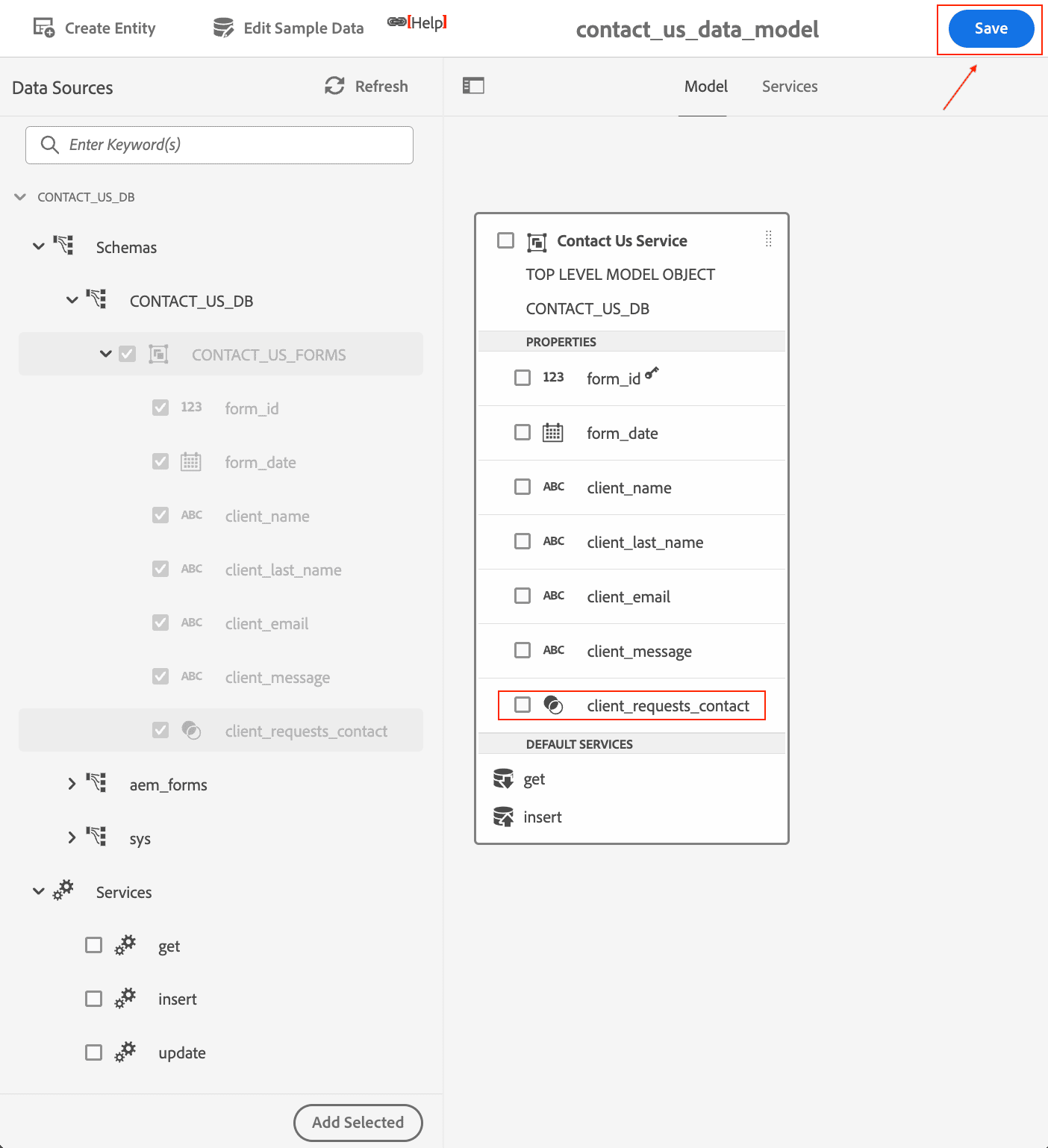 The new field now appears in the Data Model