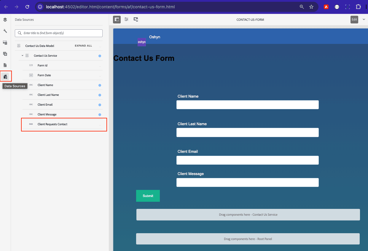 Navigate to your Contact Us Adaptive Form