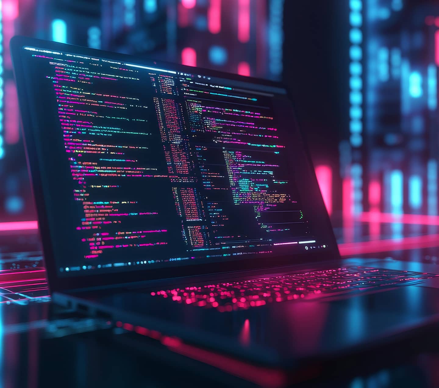 Laptop with code in the screen and background with code concept