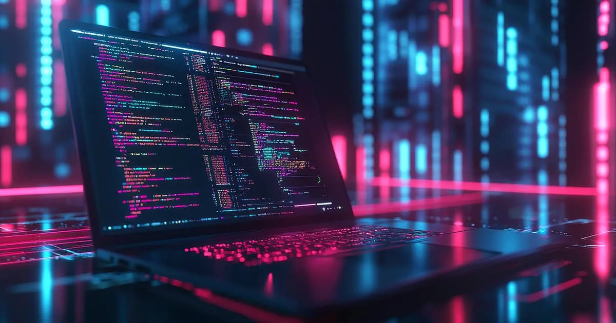 Laptop with code in the screen and background with code concept