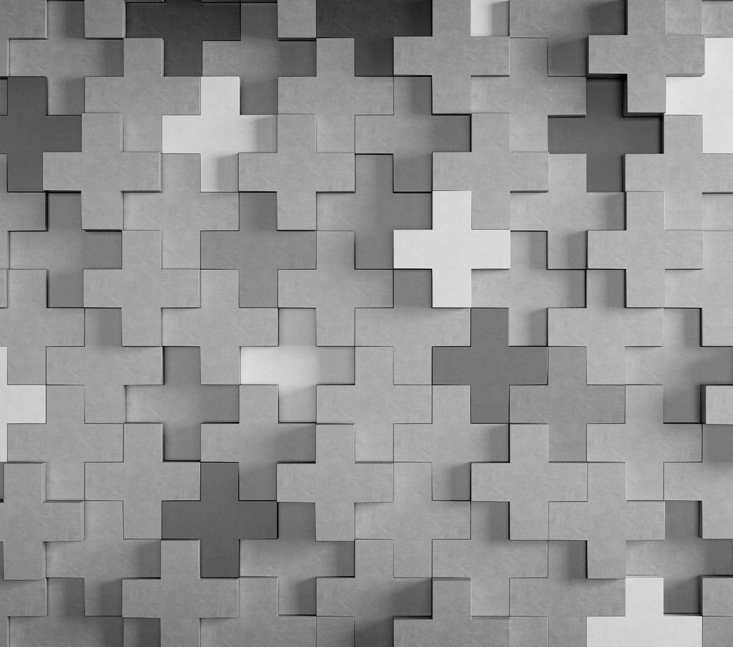 Grey textured plus objects that become a whole