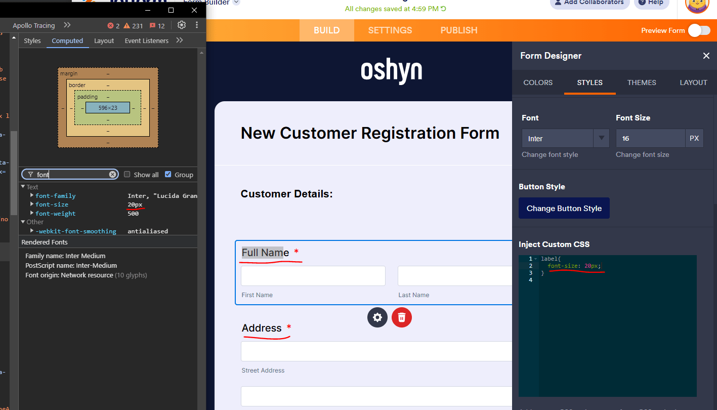 Enter your code under Inject Custom CSS