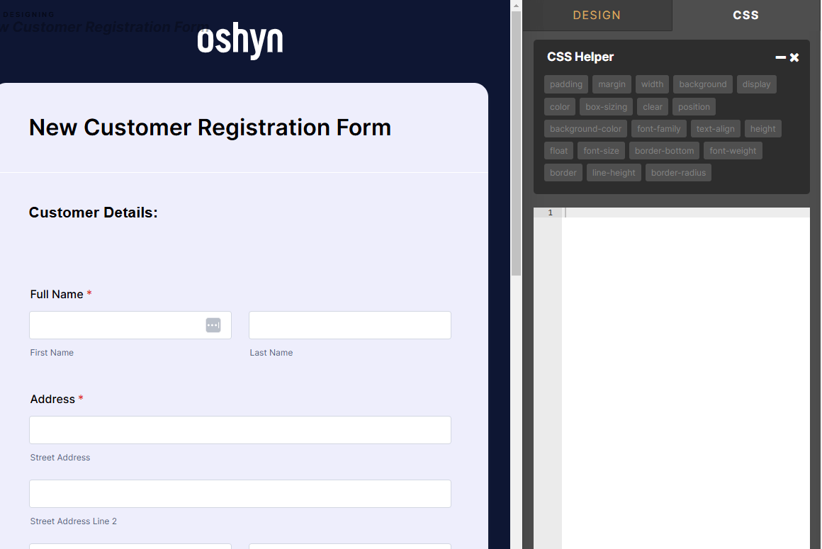 CSS also can be injected on the Advanced Designer panel